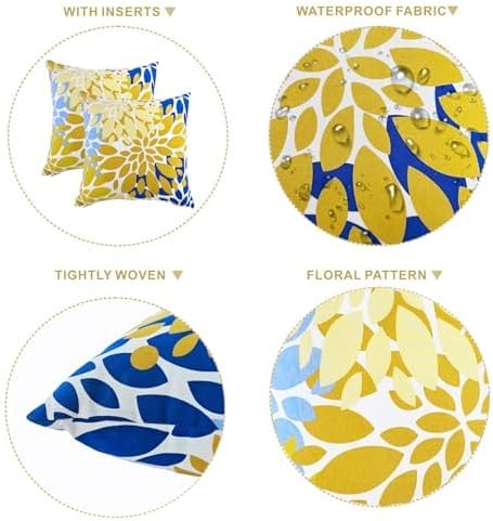 Yellow Outdoor Pillows Outside Pillows with Insert Included | 18x18 Outdoor Throw Pillows Set of 2 Decorative Pillows Outdoor Pillows for Patio Furniture