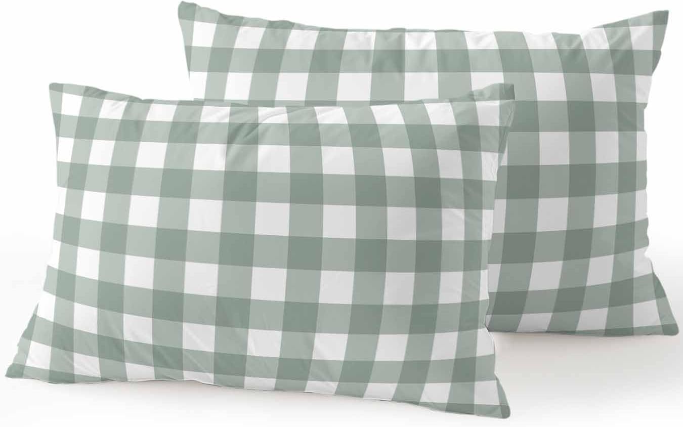 Waterproof Outdoor Pillow Set of 2 Sage Green Buffalo Plaid Decorative Throw Pillows Cover & Insert 20x12 Inch Lumbar Pillowcase Check Lines Pillows for Couch Sofa Bed Patio Furniture Indoor Outdoor