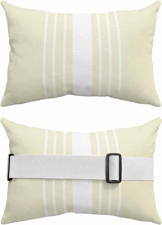 Pack of 4 Outdoor Lumbar Pillow Covers 12x20 Inch, Cream White Stripe Waterproof Throw Pillow Covers Set, Modern Rustic Vertical Striped Indoor&Outdoor Decorative Cushion Cases for Patio Porch Beach