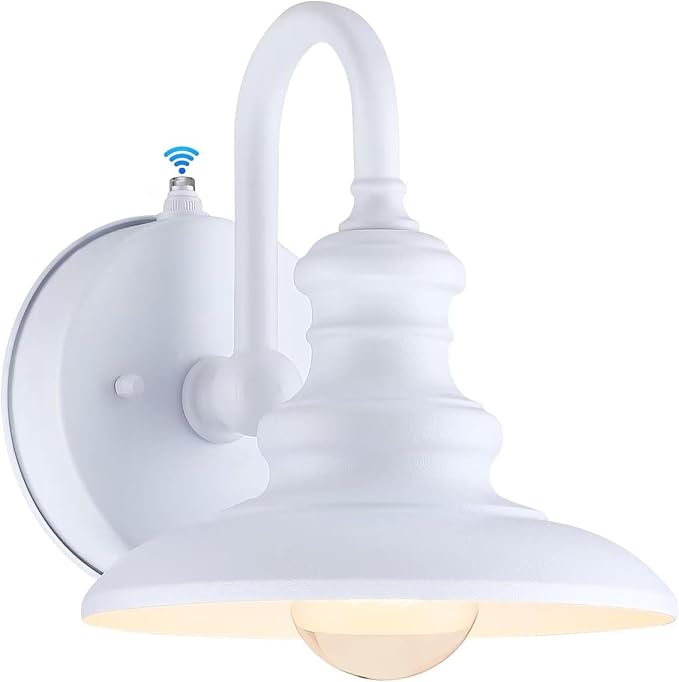 Dusk to Dawn Sensor Outdoor Gooseneck Barn Light Fixture White | Exterior Wall Sconce Lighting Waterproof Outside Porch Lantern Rustic Wall Mount Lamp for House Garage Farmhouse
