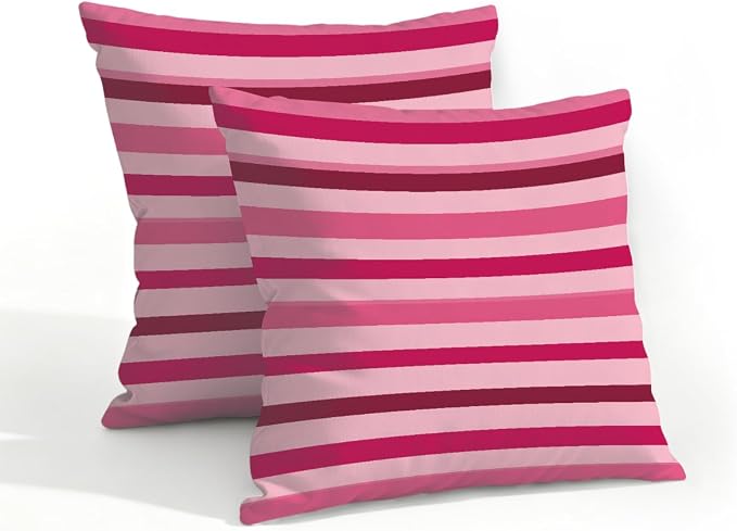 18x18 Inch Outdoor Pillow Covers Set of 2 Waterproof Throw Pillow Covers Decorative Couch Cushion Covers Pink Red Striped Square Pillowcases Protectors for Patio Garden Sofa