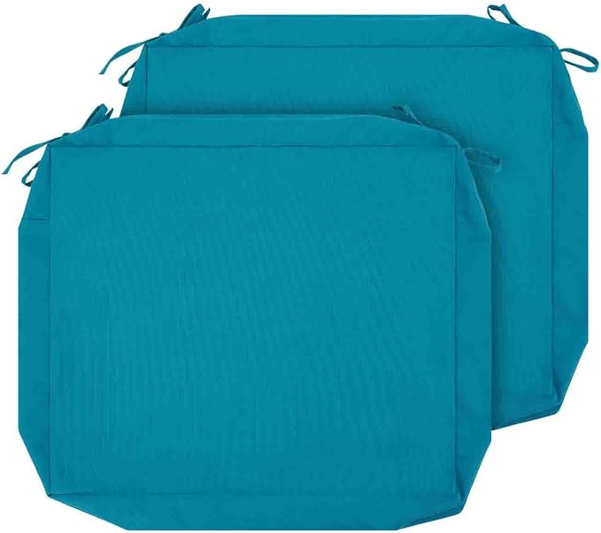 Magpie Fabrics Indoor Outdoor Cushion Cover Replacement 2 Pack, NO Insert! Water Repellent Slipcover with Ties Decor for Patio Garden Chair Sofa Bench Wicker(Teal Blue, 22x20x4 Inch)
