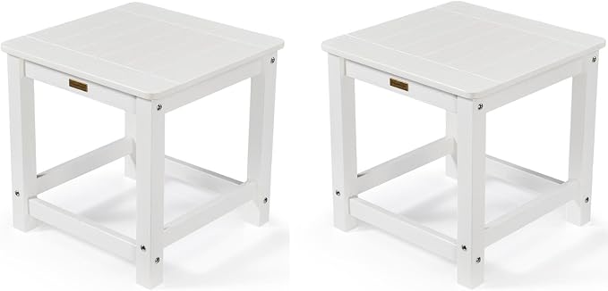 Outdoor Side Table Set of 2, HIPS Plastic Composite Adirondack Patio Table, Weather Resistant End Tables for Outside, Indoor, Patio, Garden, Pool, Porch, Backyard, Lawn, Deck - White