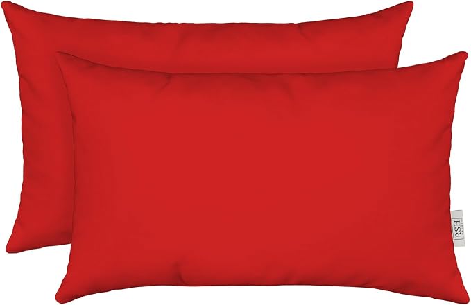RSH DECOR Sunbrella 26" x 16" Lumbar Throw Pillows Set of 2 | Water and Fade-Resistant Performance Fabric | Outdoor Pillow Covers with Down-Alternative Inserts |(Canvas Jockey Red) - Made in USA