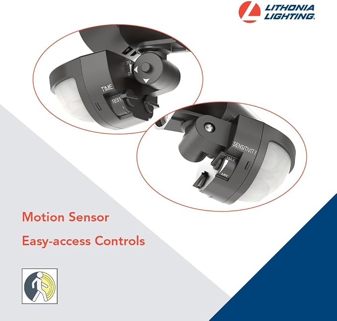 Lithonia Lighting HomeGuard 2-Light LED Outdoor Flood Lights, Motion Sensor | Dark Bronze Motion Sensor Outdoor Lights with Dusk to Dawn, 4000K Cool White, Round Heads (HGX LED 2RH 40K 120 MO DDB M2)