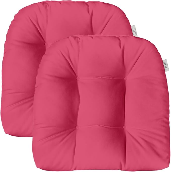 RSH DECOR Sunbrella Tufted Wicker U-Shape Cushions Set of 2 | 19” x 19” | Outdoor Seat Cushions for Patio Furniture| Crafted with Sunbrella Performance Fabric | Made in USA (Canvas Hot Pink)