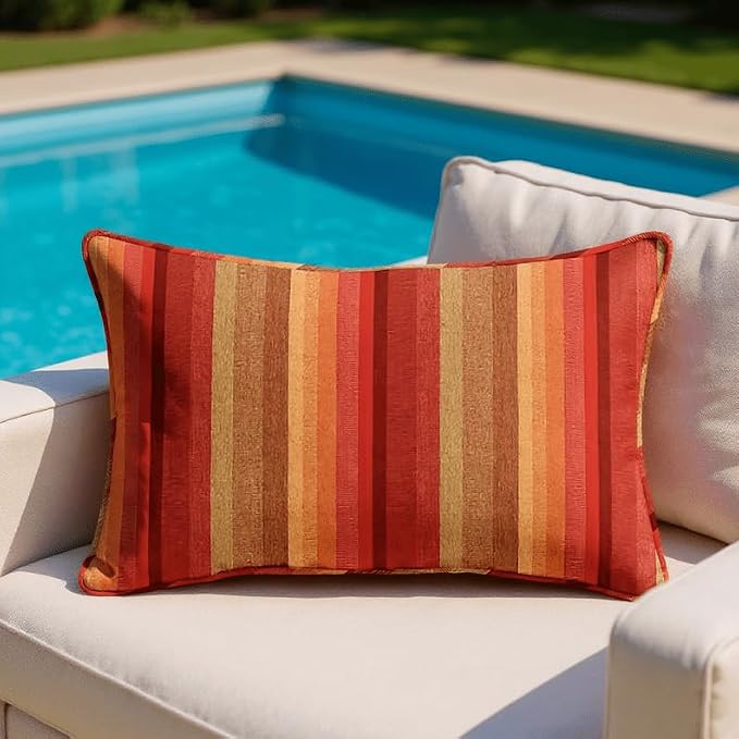 RSH DECOR: Sunbrella Lumbar & Square Pillows Set of 4 | 20" x 12" & 17" x 17" | Water and Fade-Resistant Performance Fabric | Outdoor Throw Pillows for Patio Furniture | Astoria Sunset - Made in USA
