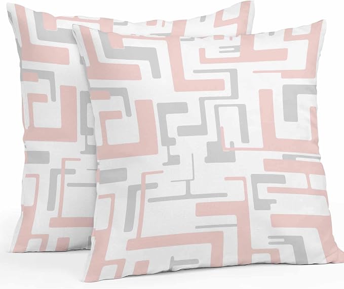 Vandarllin Outdoor Throw Pillows Covers 26x26 inch Set of 2 Waterproof Pink Geometric Stripes Decorative Zippered Cushion Covers for Patio Furniture, Modern Abstract Lines Lumbar Pillowcases