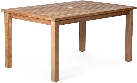 TITAN GREAT OUTDOORS Ash & Ember Sandhill Grade A Teak Dining Table, 59" Outdoor Patio Wood Table, Premium Joinery, Hand-Sanded Craftsmanship, Solid Brass Hardware, Fits Standard Patio Umbrellas