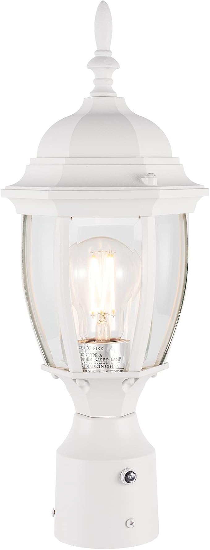 Outdoor Post Light Dusk to Dawn, Rustproof Aluminum, White | Exterior Lamp Post Light Fixture for Garden, Yard, Pathway, Waterproof, Glass, E26 Base, Max 60W