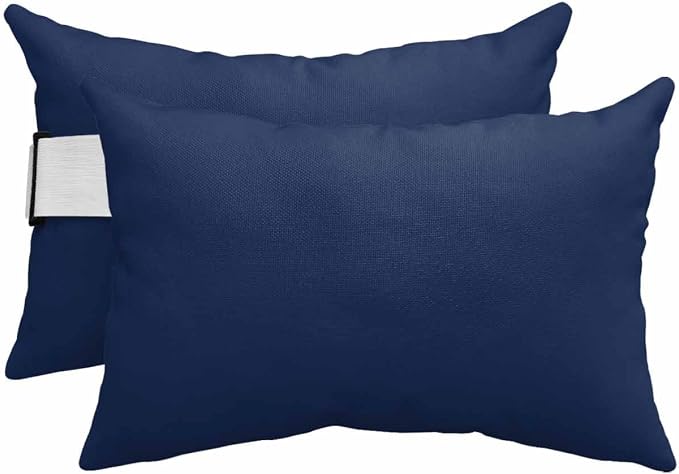 DecorLovee Navy Blue Outdoor Recliner Pillows for Head, Modern Pure Blue Waterproof Chair Pillow with Elastic Stripe, Farmhouse Chaise Lounge Headrest Pillow for Patio/Beach/Pool 2Pack, 11"x16"