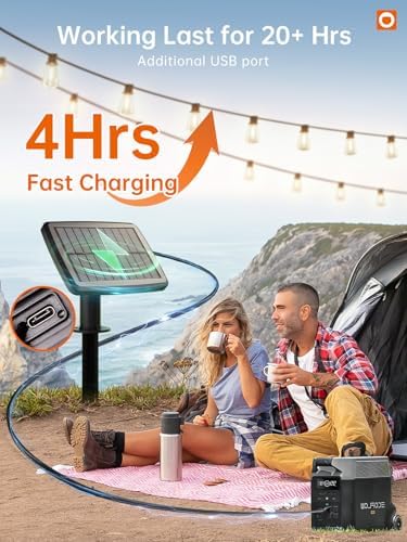 addlon 35FT Solar String Lights Outdoor, IP54 Waterproof Solar Powered with Remote & USB Port, 10+1 LED Shatterproof Bulbs, Dimmable Solar Light Outdoor for Camping Backyard Bistro Porch (Pack of 2)