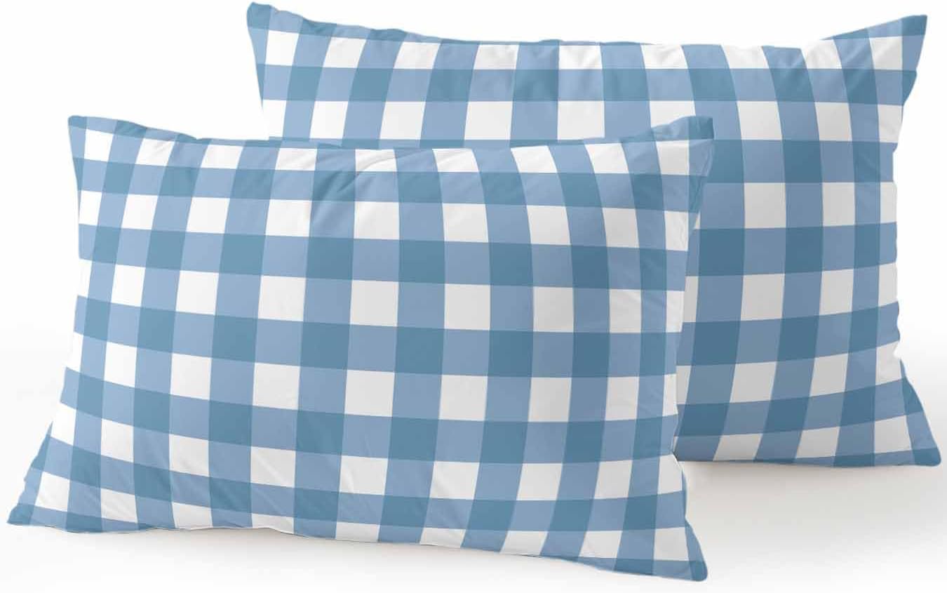 Waterproof Outdoor Pillow Set of 2 Buffalo Plaid Decorative Throw Pillows Cover & Insert 20x12 Inch Lumbar Pillowcase Blue Check Lines Pillows for Couch Sofa Bed Patio Furniture Indoor Outdoor