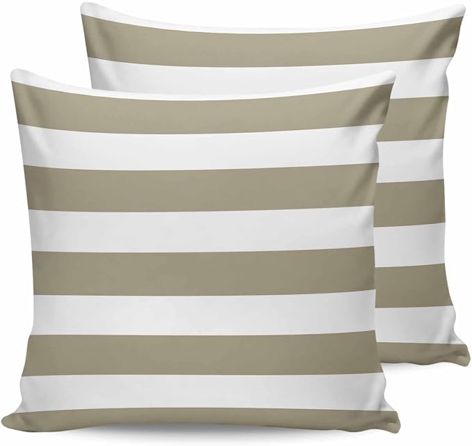 Outdoor Waterproof Throw Pillow Covers Set of 2 Brown White Stripe Pillowcases 18x18 Inches Simple Style Striped Decorative Pillows Cushion Case Patio Pillows for Couch Bed Chair Garden