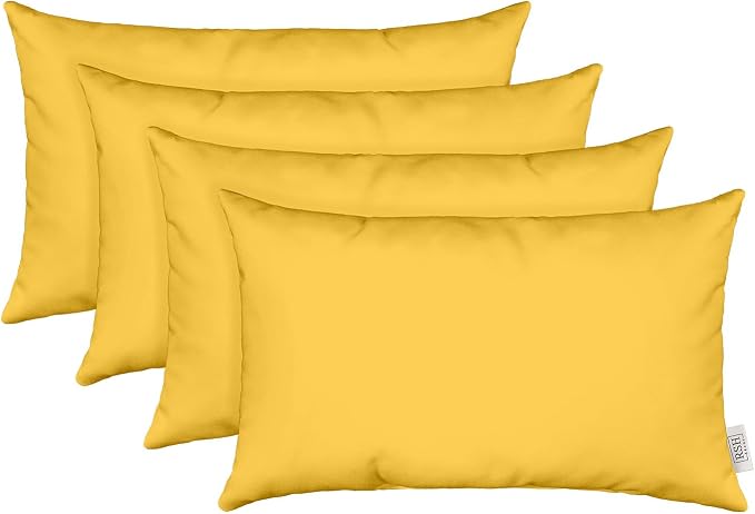 RSH DECOR: Sunbrella Lumbar Throw Pillows Set of 4 | 20" x 12" | Water and Fade-Resistant Performance Fabric | Outdoor Pillow Covers with Down-Alternative Inserts | Canvas Sunflower Yellow