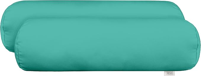RSH Décor Sunbrella Neck Roll Pillows – 2 Set | 20” x 6”| Indoor Outdoor Pillow for Patio, Porch, Coastal Beachhouse Decor, Lounge Chair | Water, UV, & Fade-Resistant| Turquoise Teal Blue