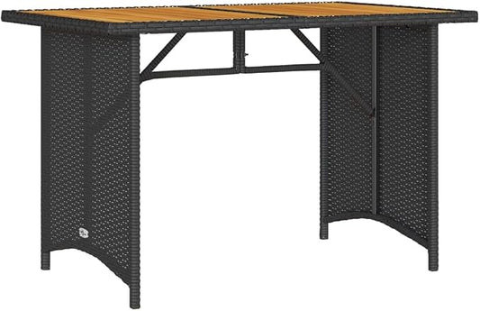 Outdoor Dining Table Black and Natural Wood, Solid Acacia Wood Top Patio Table, 43.3 Inch Long Garden for Balcony Patio Use