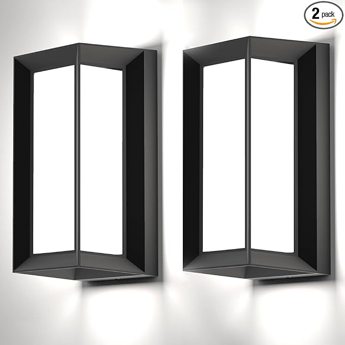 Outdoor Wall Sconce Lights, 2Packs 24W 5000K Daylight White Aluminum Exterior Light Fixture Wall Mount Ip65 Waterproof, Led Porch Light for Garage Walkway Hallway Backyard Garden
