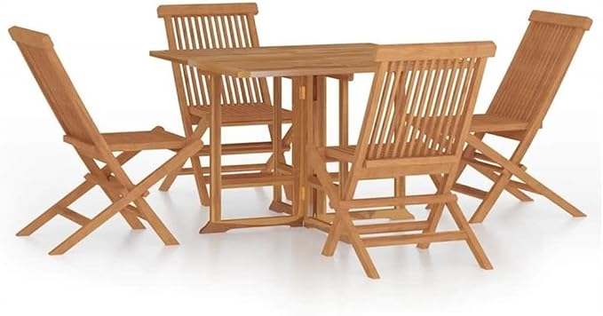 Afuera Living Solid Teak Wood 5-Piece Foldable Outdoor Dining Set, Brown Finish, Weather-Resistant, Includes Square Dining Table and 4 Chairs, Space-Saving Design for Patio or Garden