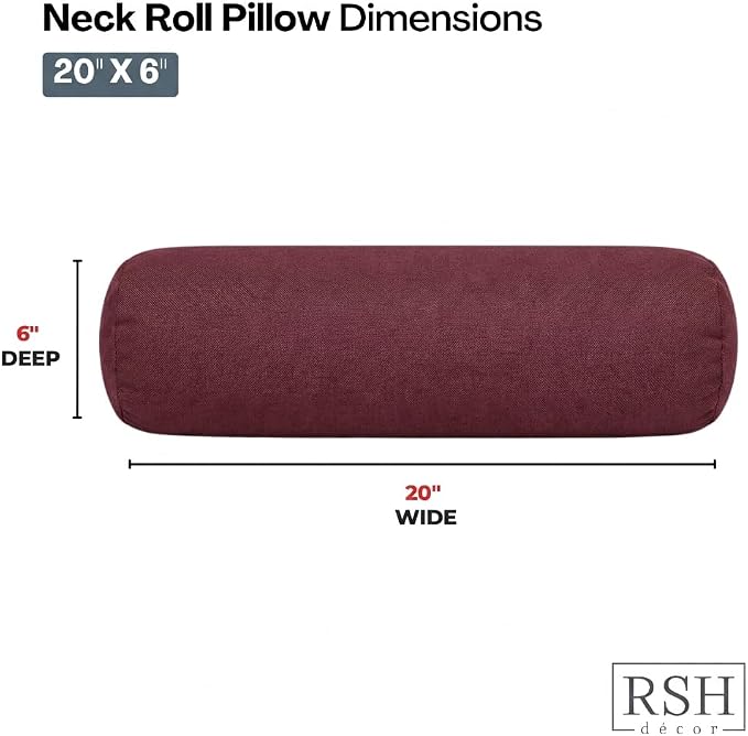 RSH DECOR: Sunbrella Neck Roll Pillows Set of 2 | 20” x 6” | Outdoor Bolster for Patio, Deck, Porch, or Poolside Furniture | Water & Fade-Resistant | Made in USA (Canvas Iris)