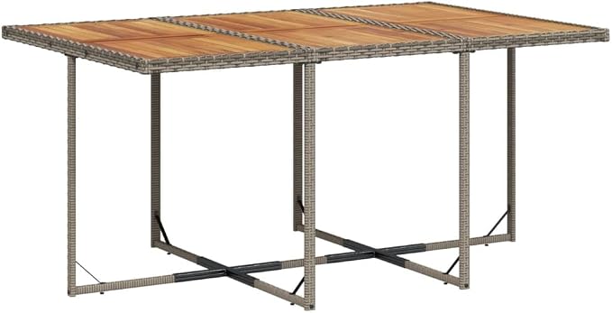7 Piece Garden Dining Set with Cushions Grey Poly Rattan Outdoor Patio Furniture Set for 6, Foldable Chairs with Removable Covers, Acacia Wood Table for Backyard Relaxing and Al Fresco Dining