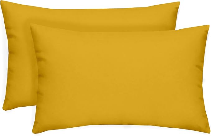 RSH DECOR: Lumbar Throw Pillows Set of 2 | 20” x 12" | All-Weather Spun Fabric | Water and Fade-Resistant | Outdoor Support Pillows for Patio Furniture | Yellow