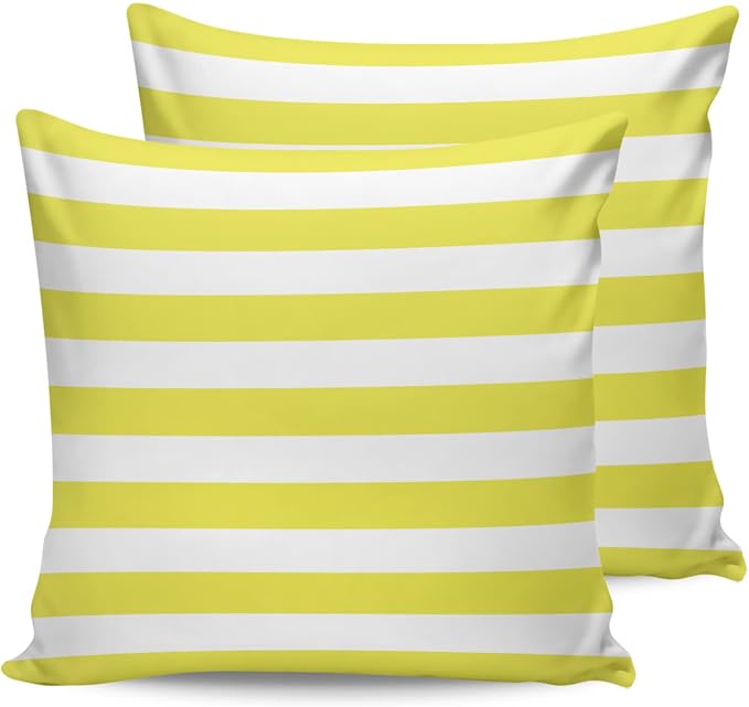 Outdoor Waterproof Pillow Covers for Patio Furniture Yellow and White Stripes Decorative Throw Pillow Cover Solid Striped Pillowcases Set of 2 Cushion Case for Sofa Couch Chair 20 x 20 in