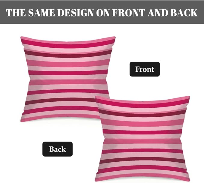 16x16 Inch Outdoor Pillow Covers Set of 2 Waterproof Throw Pillow Covers Decorative Couch Cushion Covers Pink Red Striped Square Pillowcases Protectors for Patio Garden Sofa