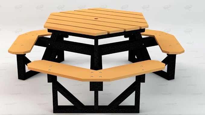 Frog Furnishings Hex Table Bench, Portable Outdoor, for All Weather, Backyard, Dining Party, Patio, Also for School, College, Park, Playground, Swimming Pool