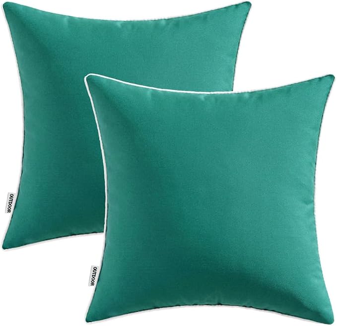 MIULEE Outdoor Waterproof Pillow Covers 18x18 Dark Teal Pack of 2 | Decorative Farmhouse Throw Pillow Covers with Piping,Square Solid Color,Patio Furniture,Summer Couch Tent Sofa Living Room