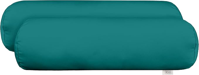 RSH DECOR: Neck Roll Jumbo Bolster Pillows Set of 2 | 24” x 8" | All-Weather Spun Fabric | Water and Fade-Resistant | Outdoor Support Pillows for Patio Furniture | Idol Lagoon Peacock