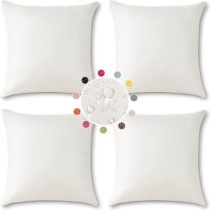 OTOSTAR Pack of 4 Outdoor Waterproof Throw Pillow Covers Decorative Pillow Covers Square Patio Balcony Pillow Case Cushion Case Pillows Shell for Couch Bed Tent Sofa Decor 18x18 Inch (Cream White)