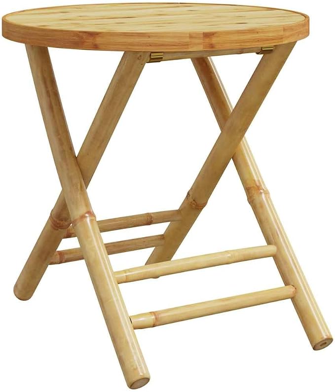 Natural Bamboo Foldable Side Table, 17.7 in Round Bamboo Table for Indoor Outdoor Use, Compact Portable Design for Dining or Plant Stand