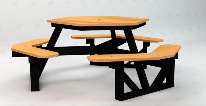 Frog Furnishings Hex Table Bench, Portable Outdoor, for All Weather, Backyard, Dining Party, Patio, Also for School, College, Park, Playground, Swimming Pool