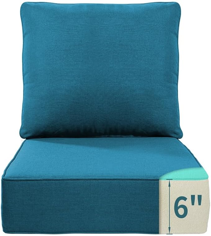 Luxury 22*24*6in Outdoor Patio Cushions, 1 Piece Malachite Outdoor Cushion | 6'' Thick Outdoor Cushions, Water-Resistant, Reversible, Removable Cover, for Patio Chairs Sofa Couch Loveseat