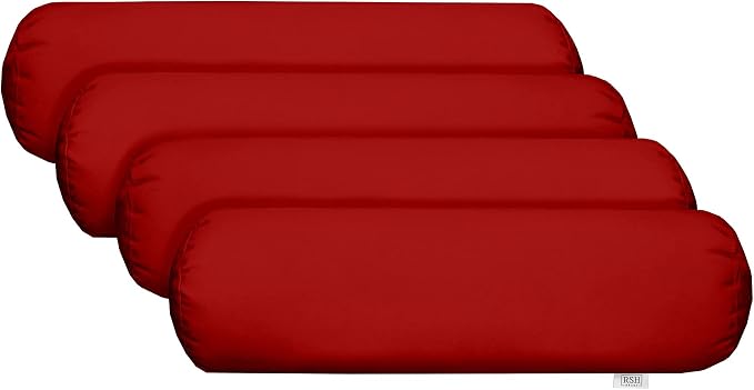RSH DECOR: Neck Roll Jumbo Bolster Pillows Set of 4 | 24” x 8" | All-Weather Spun Fabric | Water and Fade-Resistant | Outdoor Support Pillows for Patio Furniture | Heritage Red