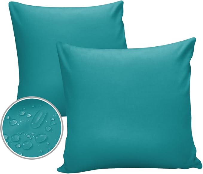 Outdoor Waterproof Pillow Covers for Patio Furniture Teal Blue Decorative Throw Pillow Cover Solid Color Pillowcases Set of 2 Cushion Case for Sofa Couch Chair Home Decor 26x26 inch x 2pcs