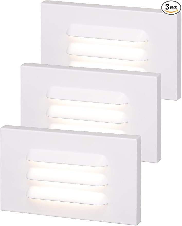 LEONLITE 3-Pack 5CCT 120V LED Step Lights, Louvered, White | Horizontal, 10%-100% Dimmable, CRI90, ETL, Indoor Outdoor Stair Lights, Wet Location, 2700K/3000K/3500K/4000K/5000K, Aluminum