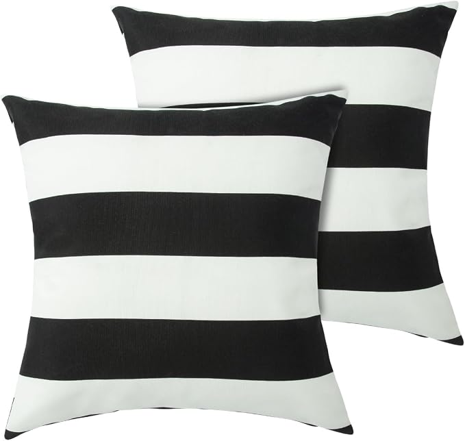 Outdoor Pillow Covers 18x18 Inch Pack of 2, No Insert-Black White Stripe | Square Throw Pillow Covers, Water-Repellent, Modern Pillow Cases for Sofa Patio Couch Decoration