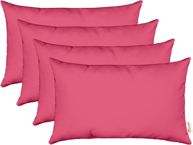 RSH DECOR Sunbrella 20" x 12" Lumbar Throw Pillows Set of 4 | Water and Fade-Resistant Performance Fabric | Outdoor Pillow Covers with Down-Alternative Inserts | Made in USA (Canvas Hot Pink)