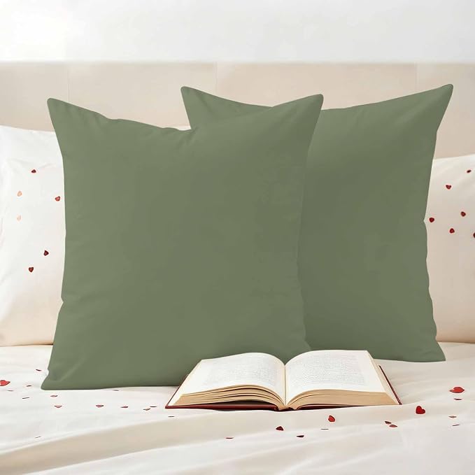 Outdoor Pillow Covers 18 x 18 Inches, Green Solid Color Waterproof Throw Pillow Cover Set of 2, Aesthetics Contemporary Luxury Decorative Square Cushion Covers for Patio/Couch/Garden