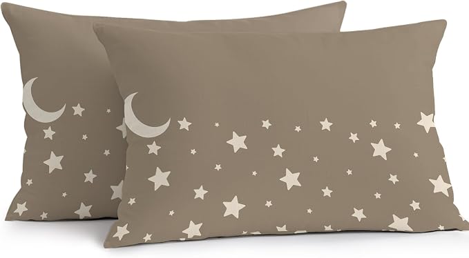 Stars Moon Waterproof Outdoor Pillow Covers Set of 2 Home Decor, Starry Night Khaki Lumbar Pillowcase Patio Pillow Covers for Couch Bench Patio Furniture Garden 20x12in