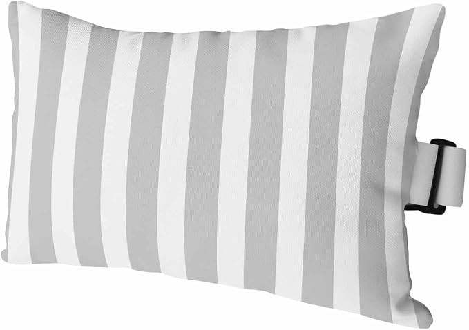 DecorLovee Grey Striped Outdoor Recliner Pillows for Head, Farmhouse Waterproof Chair Pillow with Elastic Stripe, Gray White Stripes Chaise Lounge Headrest Pillow for Patio/Beach/Pool 1Pack, 11"x16"