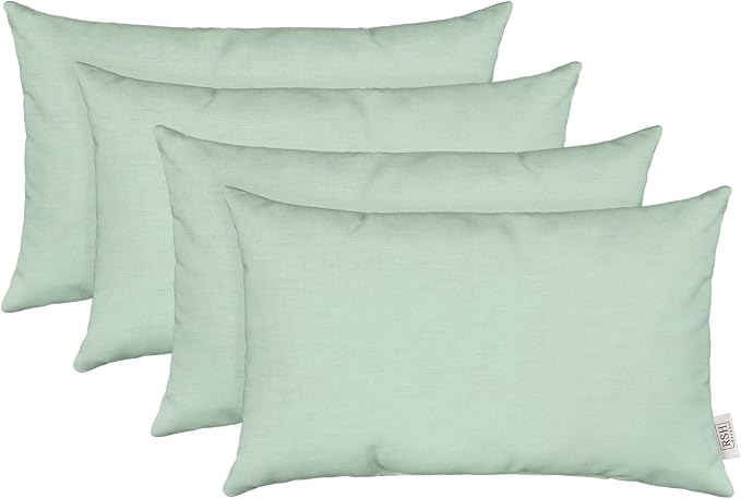 RSH DECOR Sunbrella 26" x 16" Lumbar Throw Pillows Set of 4 | Water and Fade-Resistant Performance Fabric | Outdoor Pillow Covers with Down-Alternative Inserts | Made in USA (Canvas Spa Muted Teal)