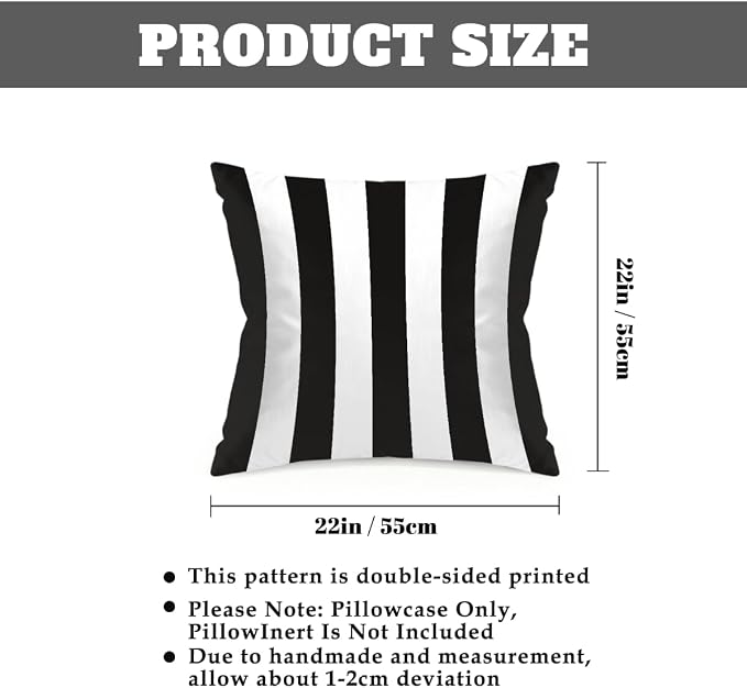 22x22 Inch Outdoor Pillow Covers Set of 2 Waterproof Throw Pillow Covers Decorative Couch Cushion Covers Black White Striped Square Pillowcases Protectors for Patio Garden Sofa
