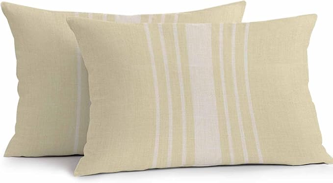 Lumbar Pillow Covers 20x12 Inch Set of 2, Cream Beige Striped Waterproof Outdoor Cushion Covers, Modern Farmhouse Retro Lines Decorative Pillowcases for Couch, Sofa, Bed, Garden, Patio