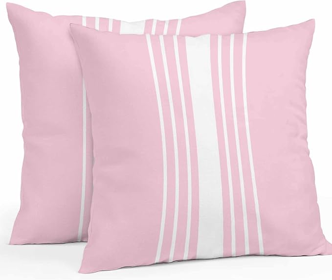 Pink White Stripe Outdoor Pillow Covers 24x24 Inch Throw Pillow Covers Set of 2 Waterproof Decorative Pillow Cases Modern Rustic Vertical Striped Cushion Covers for Patio Furniture Garden Couch Sofa