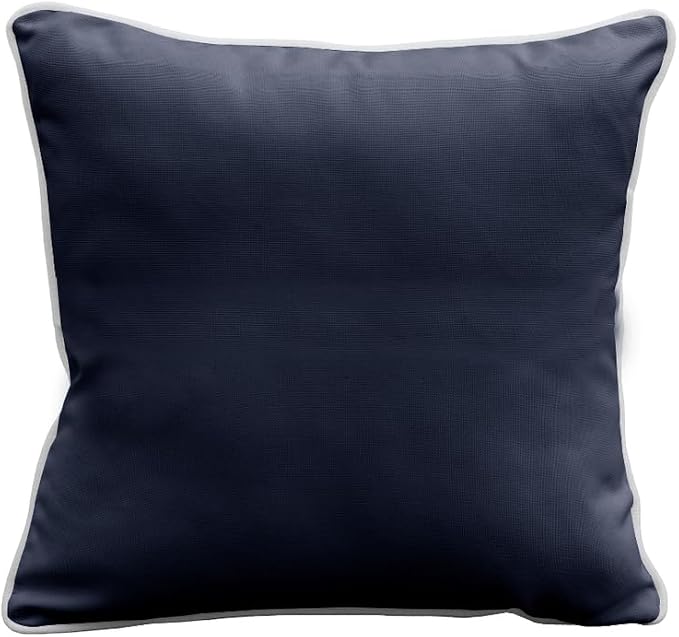 East Green 18 x 18 Square Outdoor Accent Pillow, Set of 2, Navy with White Piping