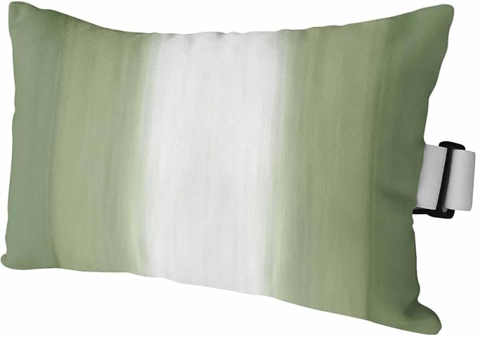 Outdoor Lumbar Pillow Set of 1, Sage Green Striped Waterproof Beach Headrest Pillow with Inserts, Green White Ombre Farmhouse Gradient Recliner Throw Pillows for Patio Furniture, 12 x 20