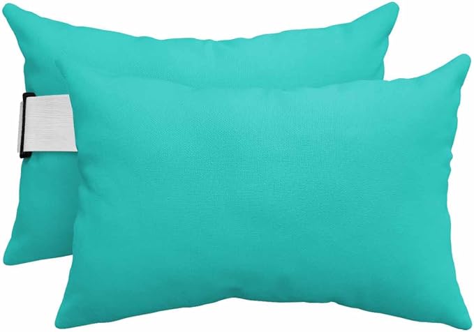 DecorLovee Turquoise Outdoor Recliner Pillows for Head, Modern Pure Turquoise Waterproof Chair Pillow with Elastic Stripe, Farmhouse Chaise Lounge Headrest Pillow for Patio/Beach/Pool 2Pack, 11"x16"